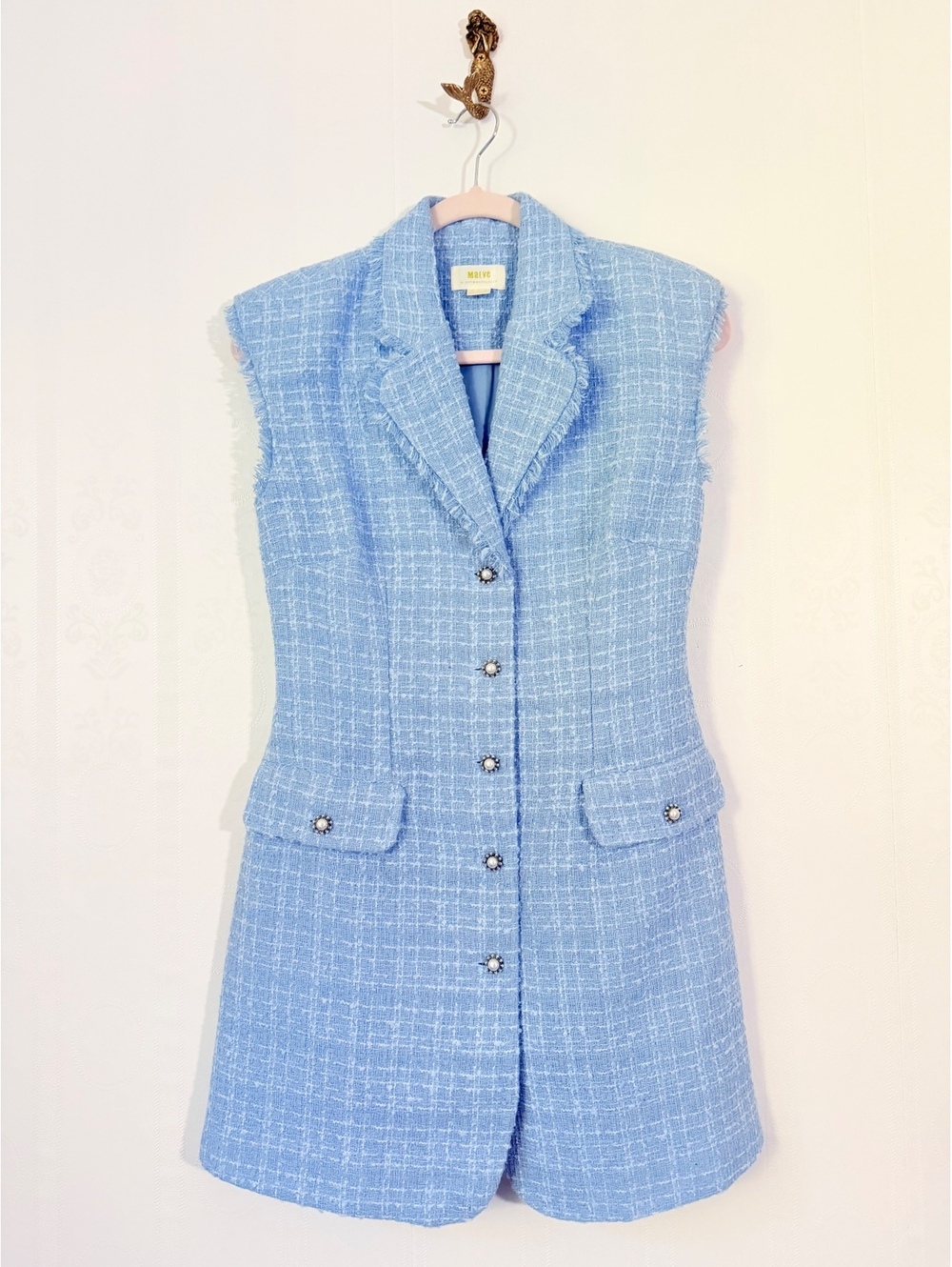 Maeve sleeveless blue pearl embellished dress